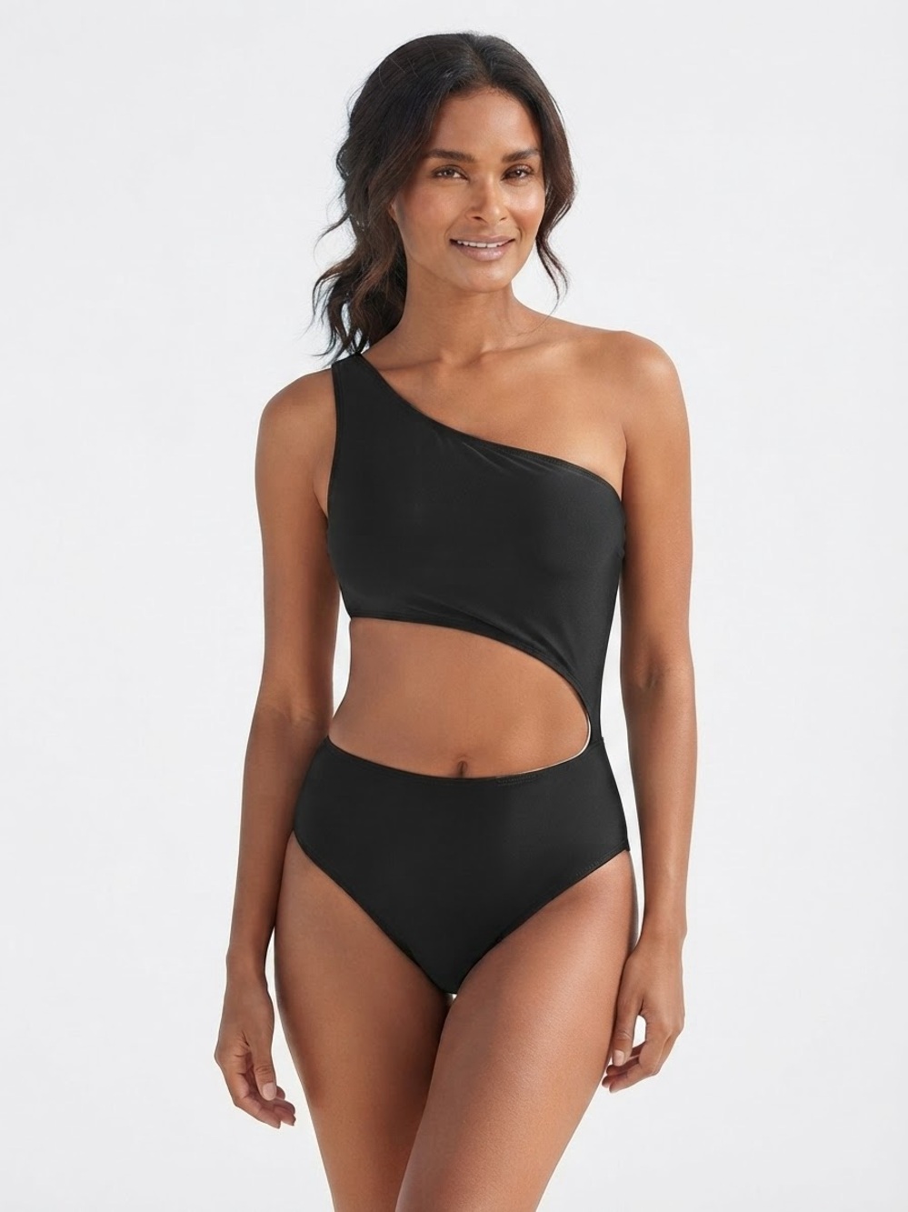 Black Two Piece Bikini Set One Shoulder Top